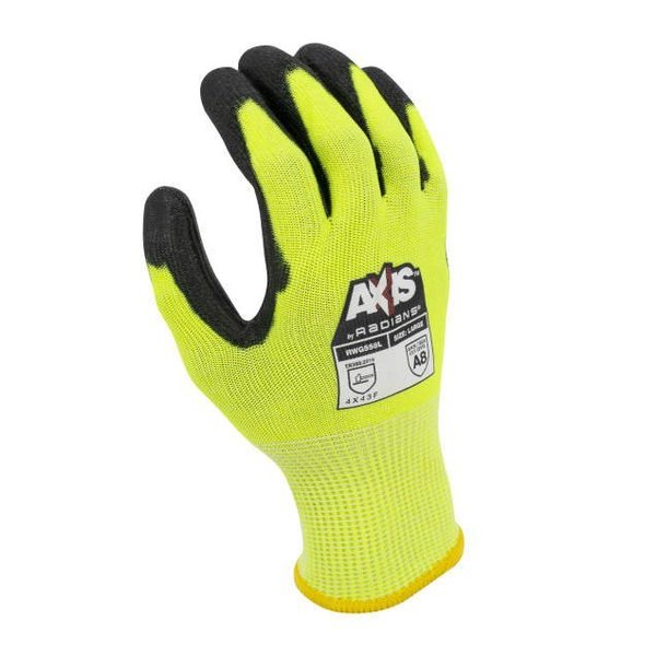 Radians Radians¬Æ Axis‚Ñ¢ Cut Resistant PU Palm Gloves, Hi-Vis Yellow/Black, S, 1 Pair RWG558S